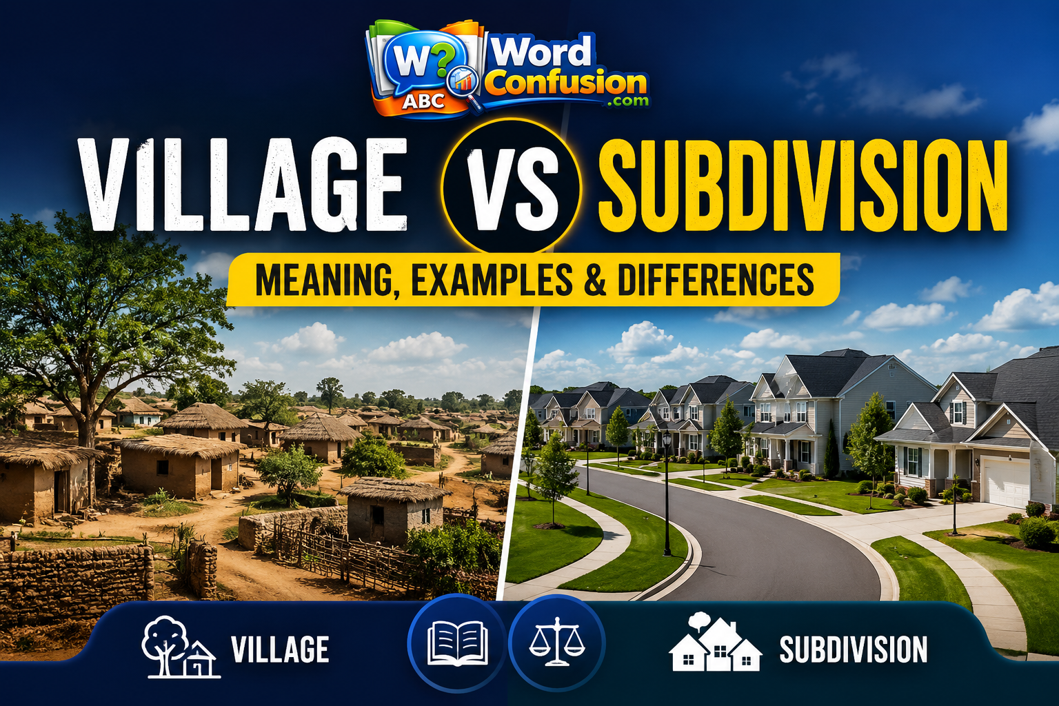 wordconfusion-Village vs Subdivision: Meaning, Examples & Differences-Featured image